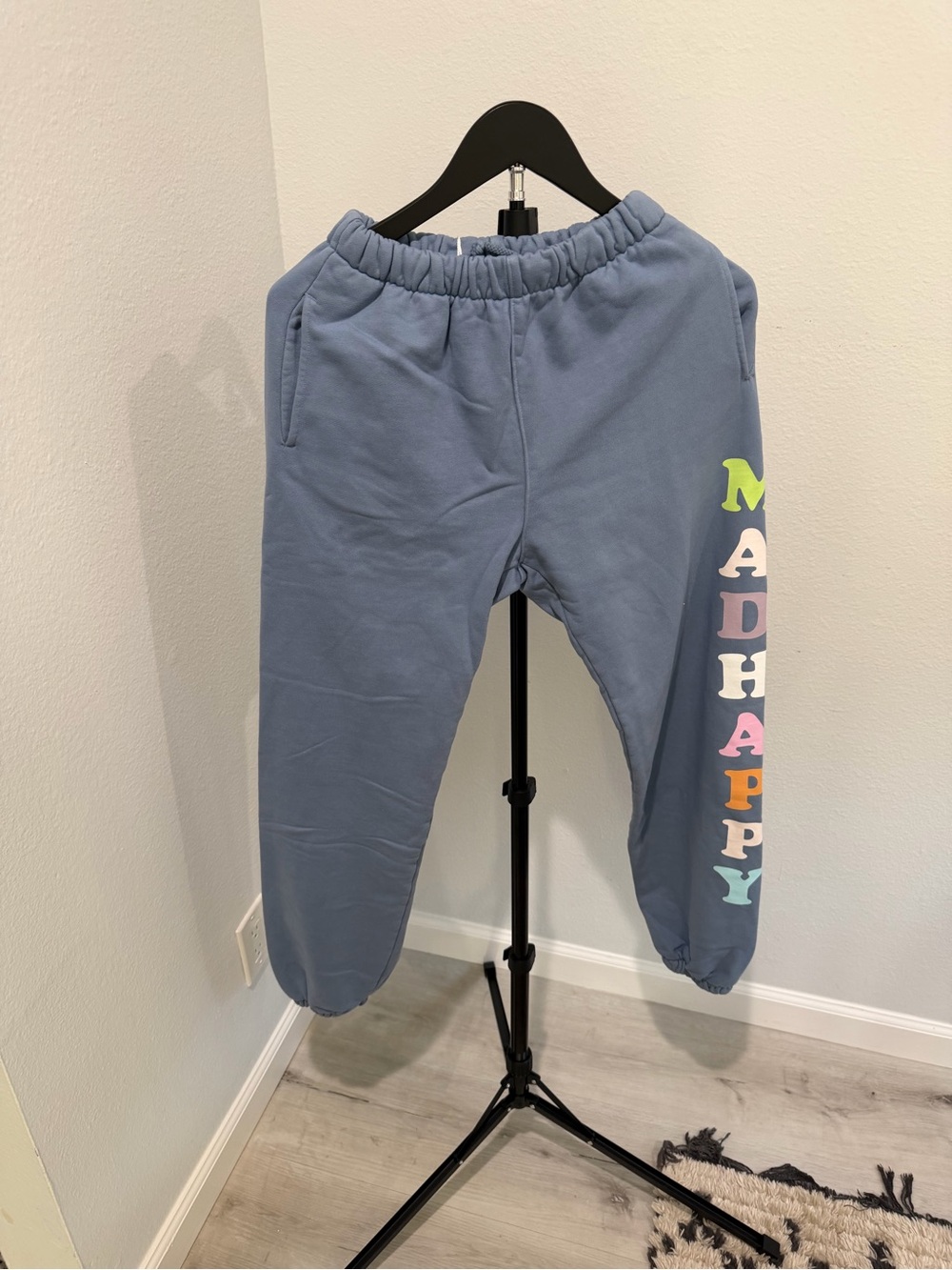 Madhappy Light Blue Track Pants with Multicolor Side Logo